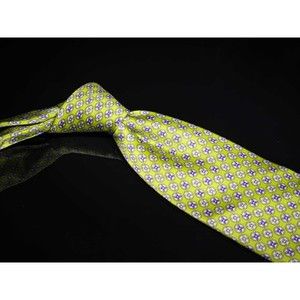 Countess Mara 100% Silk Tie Lime Green Lavender Neat Mens Designer Necktie